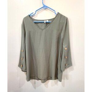 Est.1946 Blouse Women's Large L Dark Sage V Neck 3/4 Sleeve Boxy Oversized